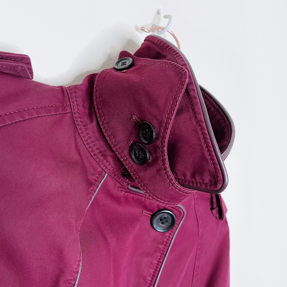 coach maroon mid-length cotton trench coat - size xs