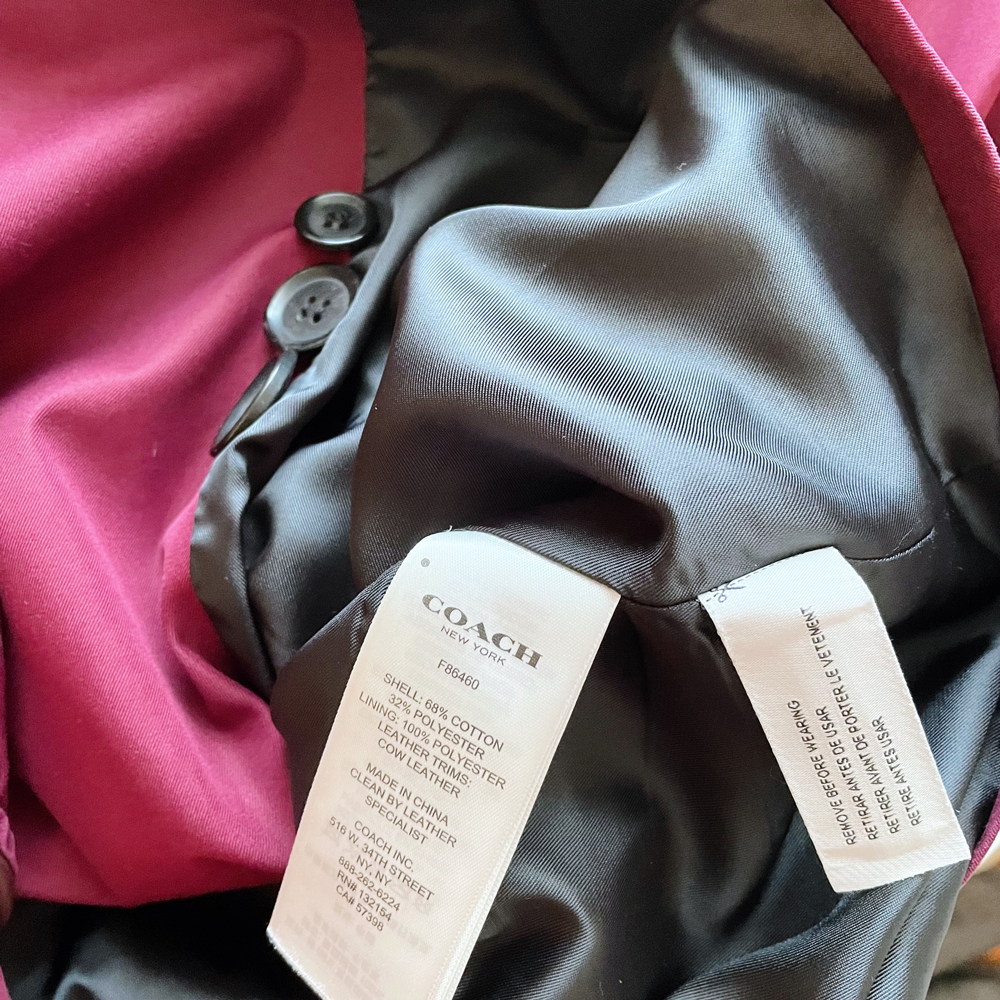 coach maroon mid-length cotton trench coat - size xs