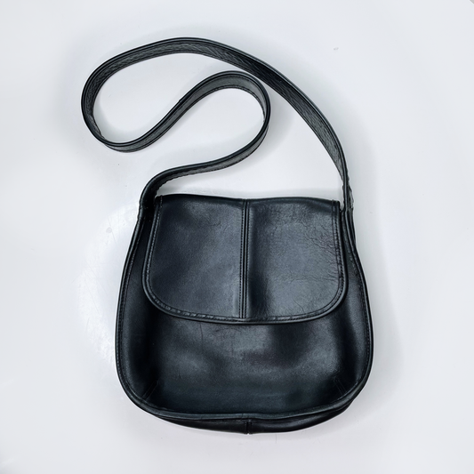 vintage 90s coach black leather ergo flap saddle crossbody