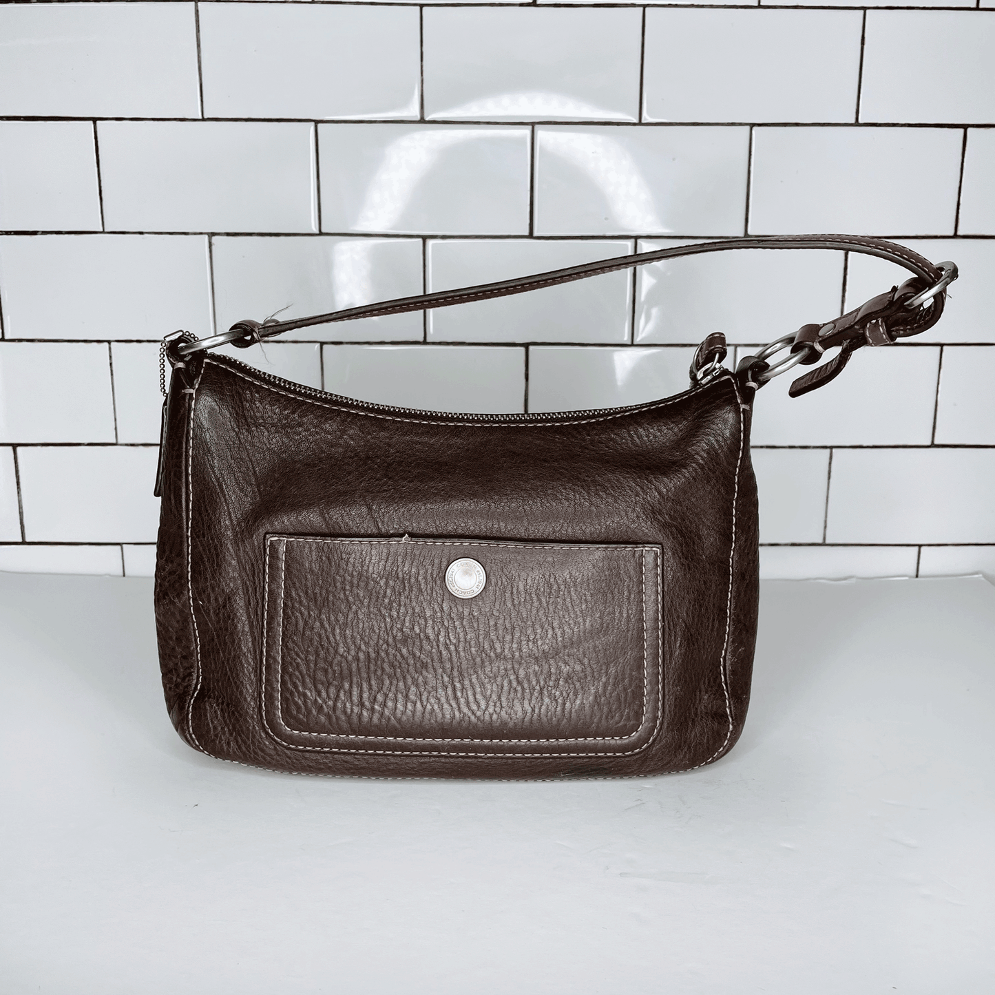 coach pebbled brown chelsea shoulder bag