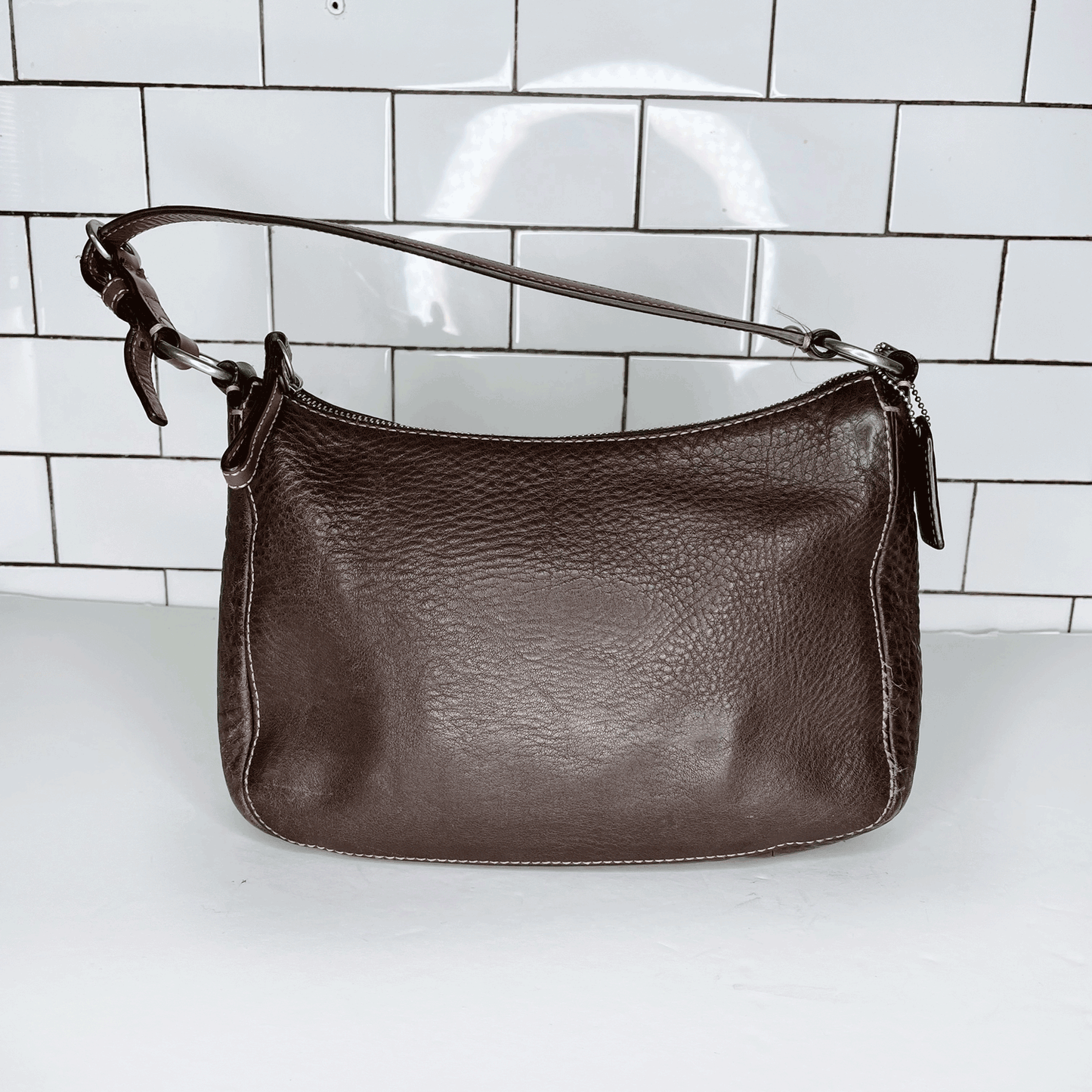 coach pebbled brown chelsea shoulder bag