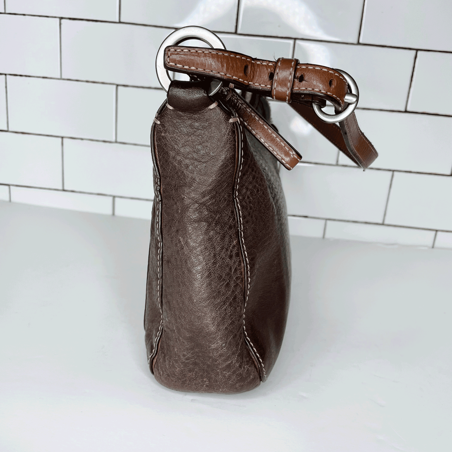 coach pebbled brown chelsea shoulder bag