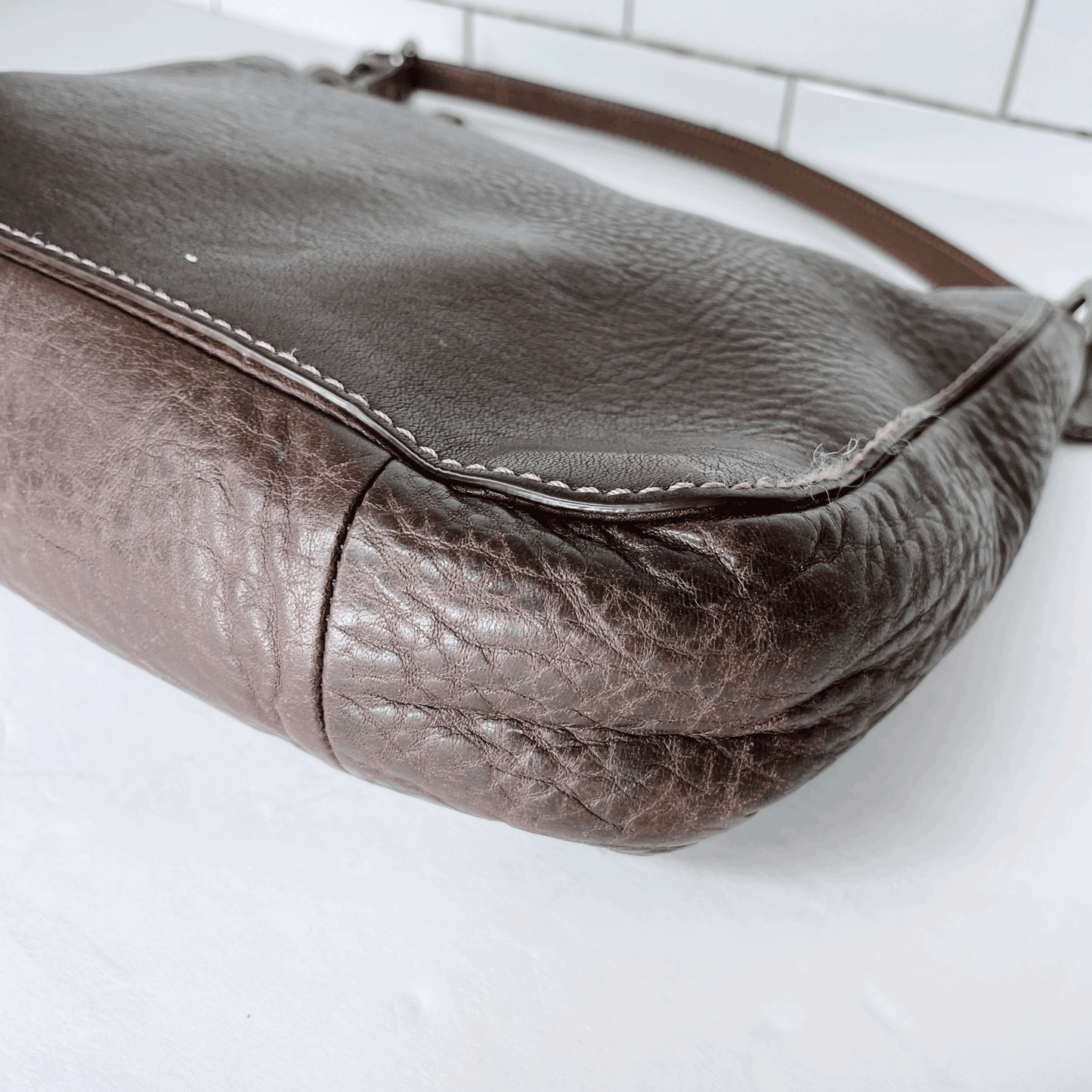 coach pebbled brown chelsea shoulder bag