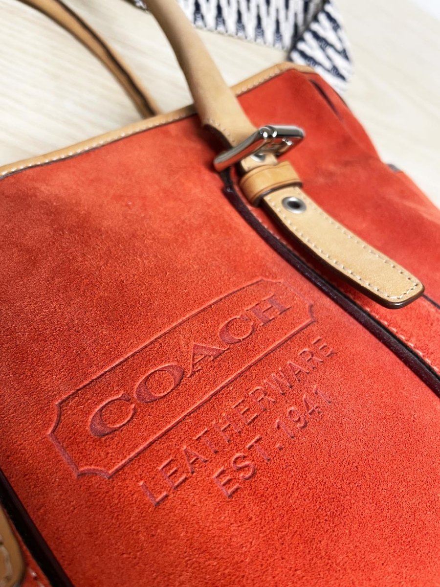 coach hampton suede stamped logo tote - good market thrift store