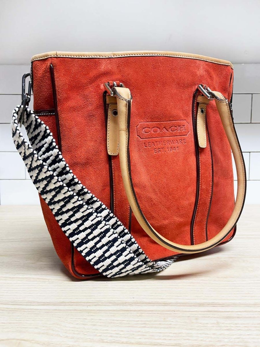 coach hampton suede stamped logo tote - good market thrift store