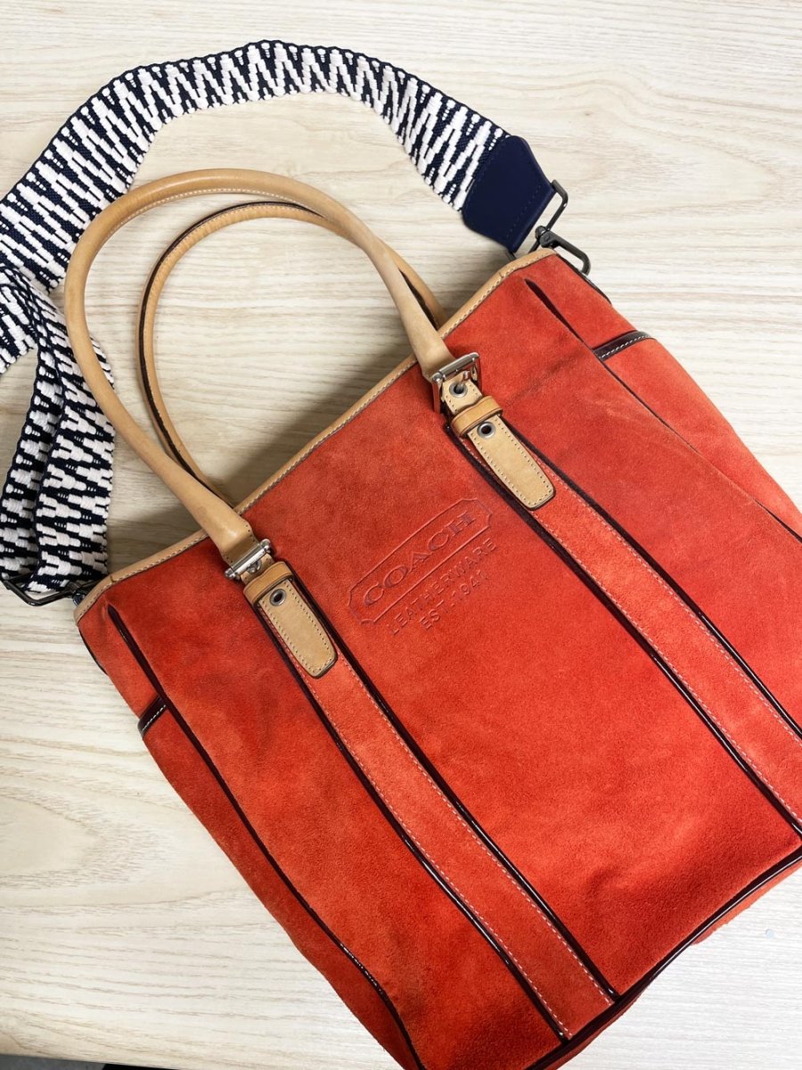 coach hampton suede stamped logo tote - good market thrift store