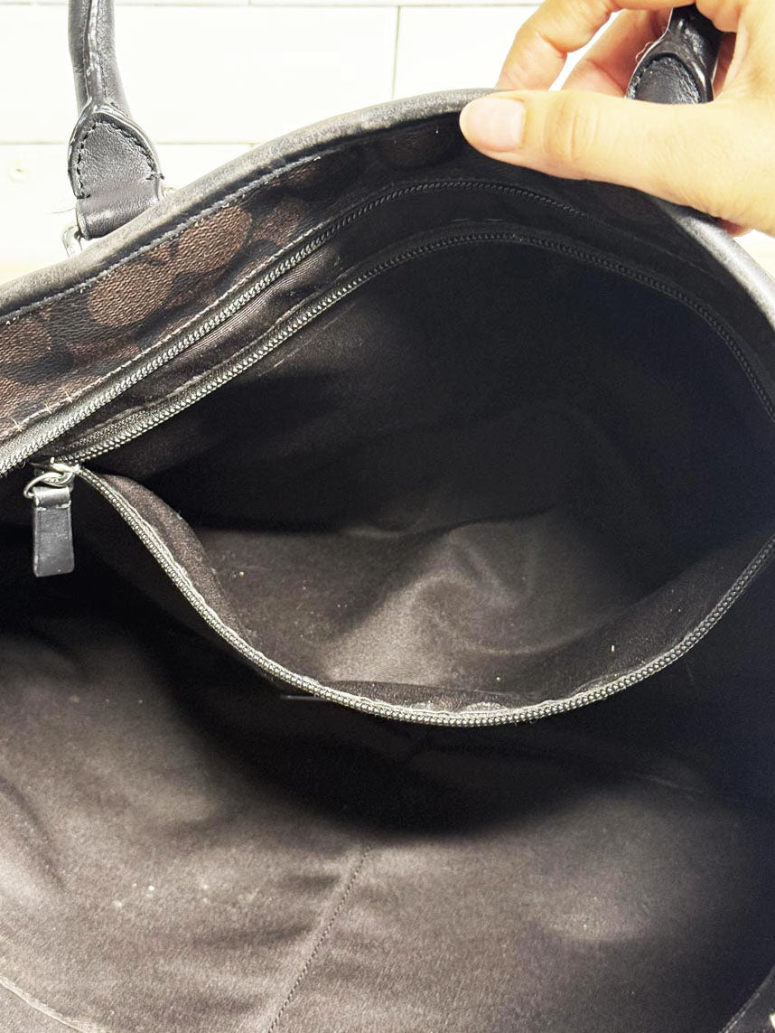 coach heritage signature stripe monogram leather tote bag - good market thrift store