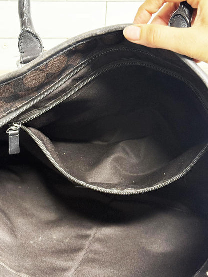 coach heritage signature stripe monogram leather tote bag - good market thrift store