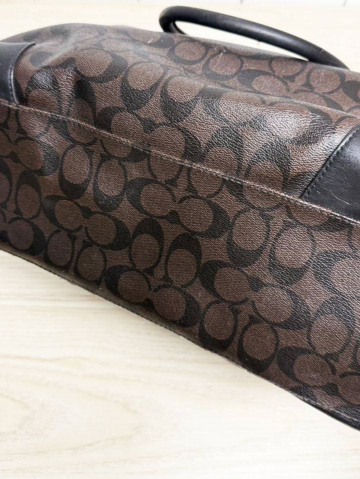 coach heritage signature stripe monogram leather tote bag - good market thrift store