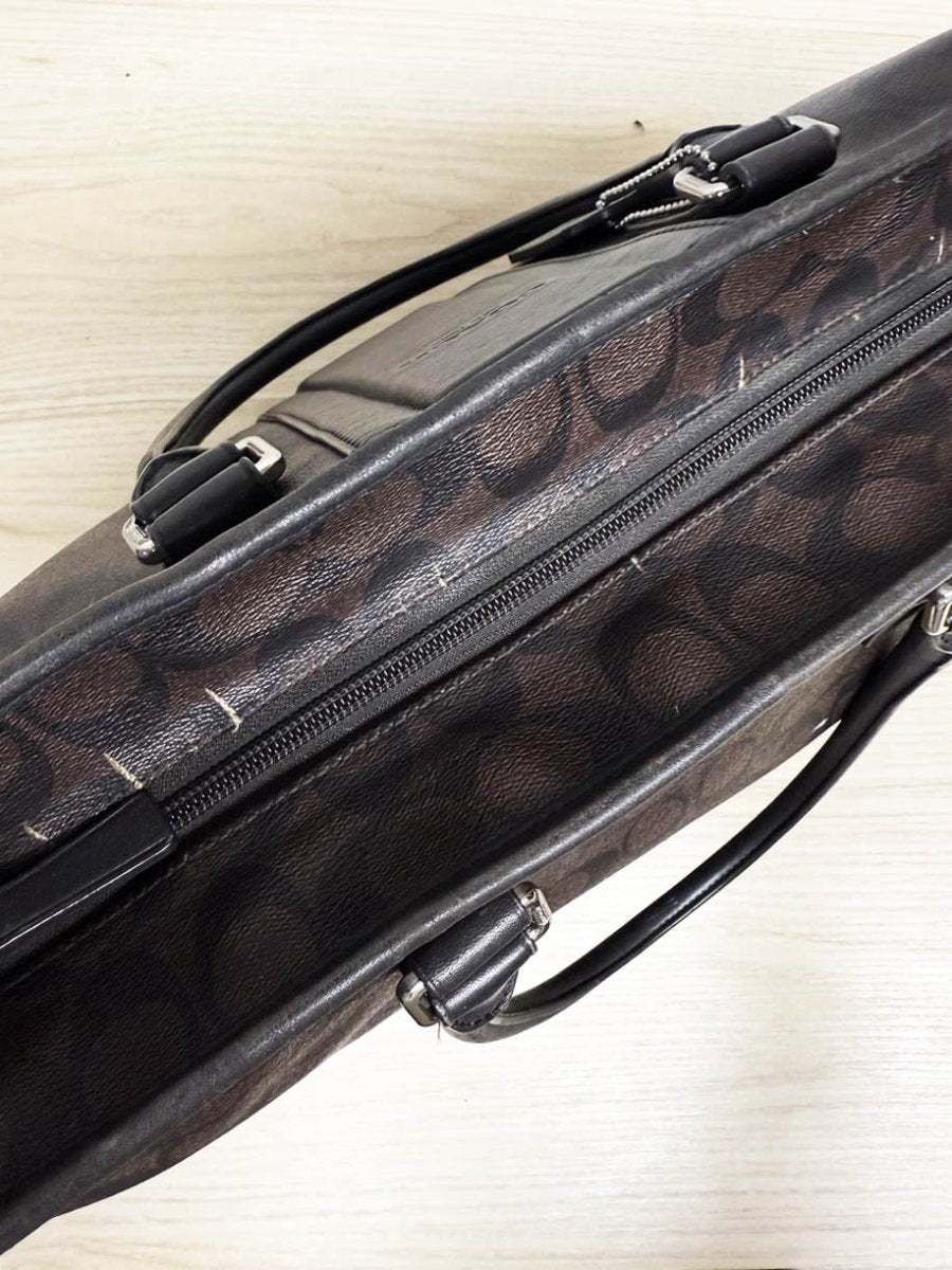 coach heritage signature stripe monogram leather tote bag - good market thrift store