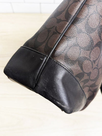 coach heritage signature stripe monogram leather tote bag - good market thrift store