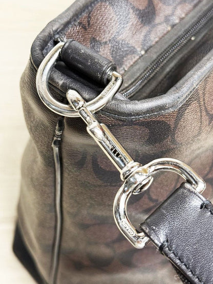 coach heritage signature stripe monogram leather tote bag - good market thrift store