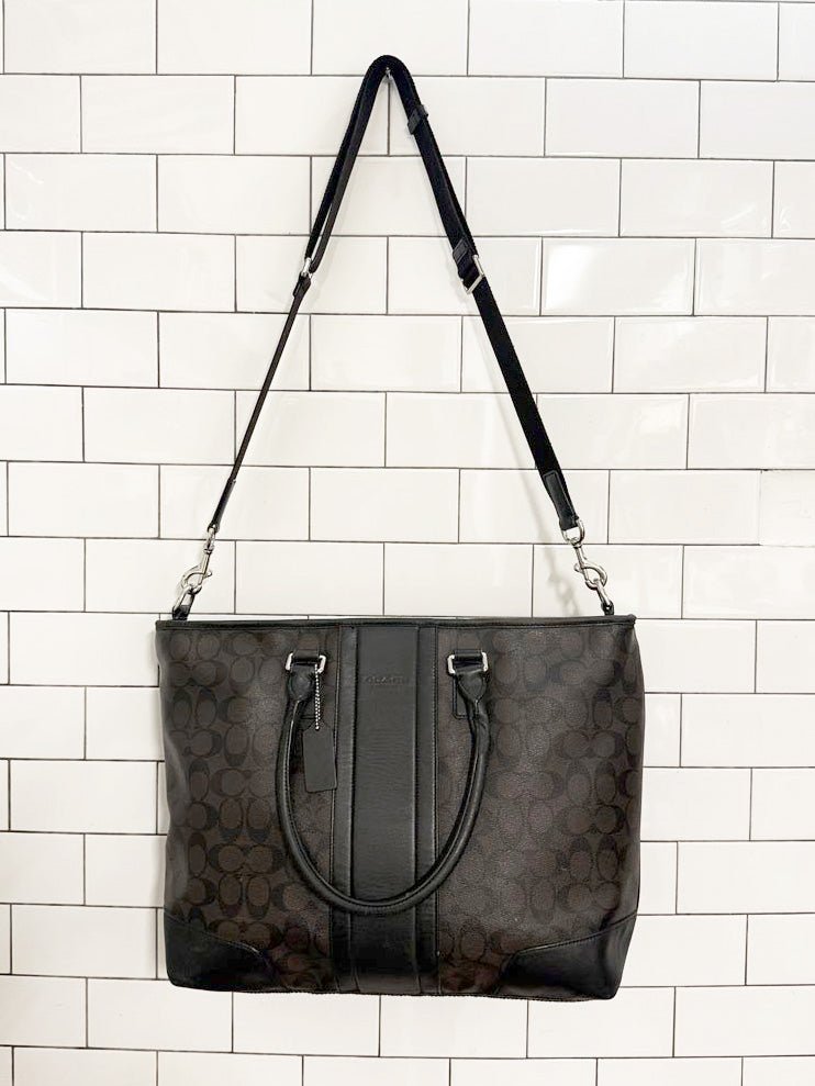 coach heritage signature stripe monogram leather tote bag - good market thrift store