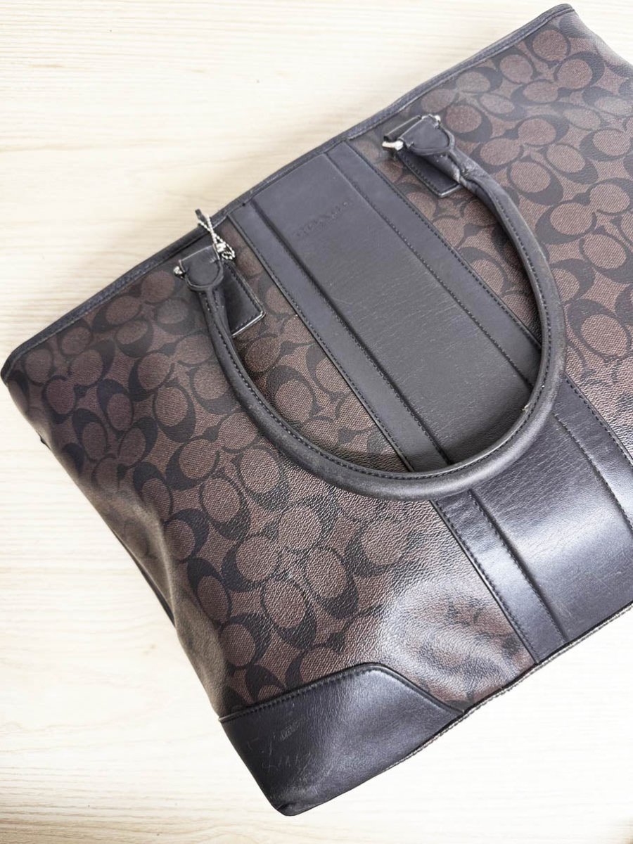 coach heritage signature stripe monogram leather tote bag - good market thrift store