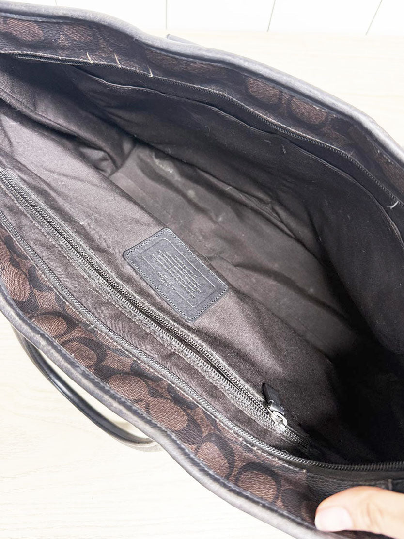 coach heritage signature stripe monogram leather tote bag - good market thrift store