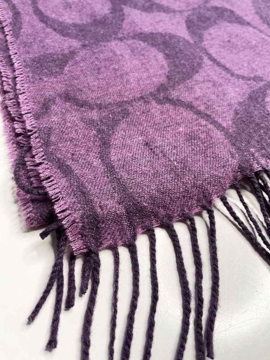 coach wool - silk - angora - cashmere c monogram scarf w fringe - good market thrift store