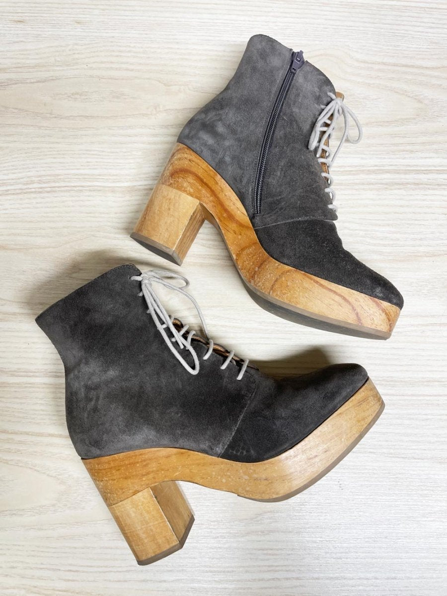 coclico suede vanji clog | wood heel | garmentory - good market thrift store