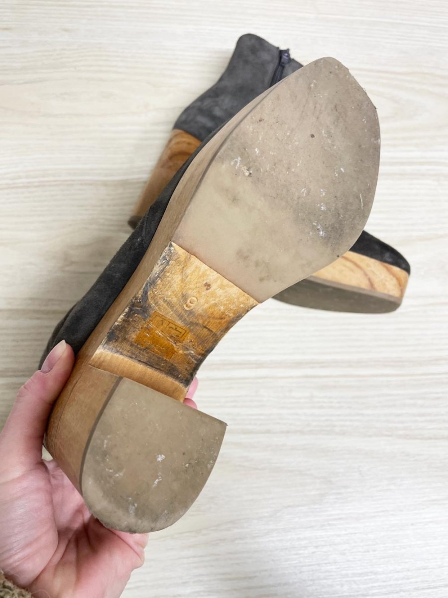 coclico suede vanji clog | wood heel | garmentory - good market thrift store