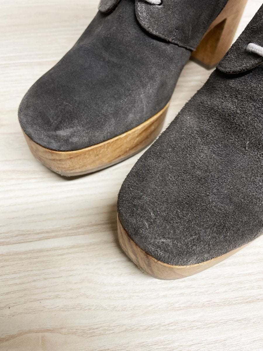 coclico suede vanji clog | wood heel | garmentory - good market thrift store