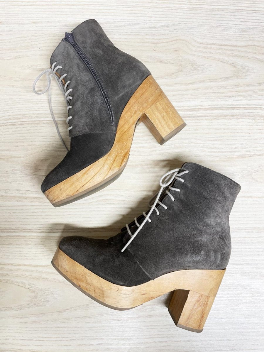 coclico suede vanji clog | wood heel | garmentory - good market thrift store