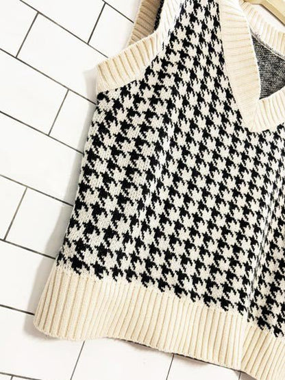 college prep houndstooth knit sweater vest - good market thrift store