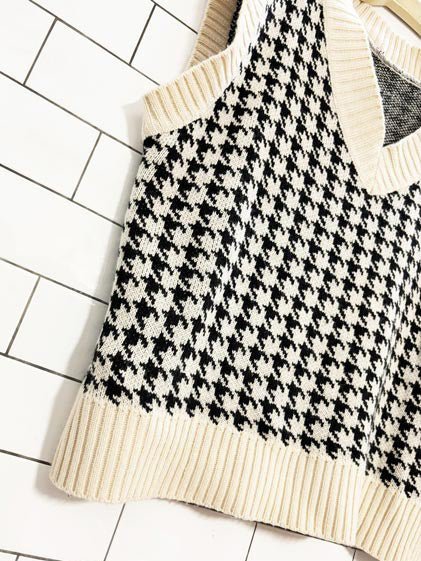 college prep houndstooth knit sweater vest - good market thrift store