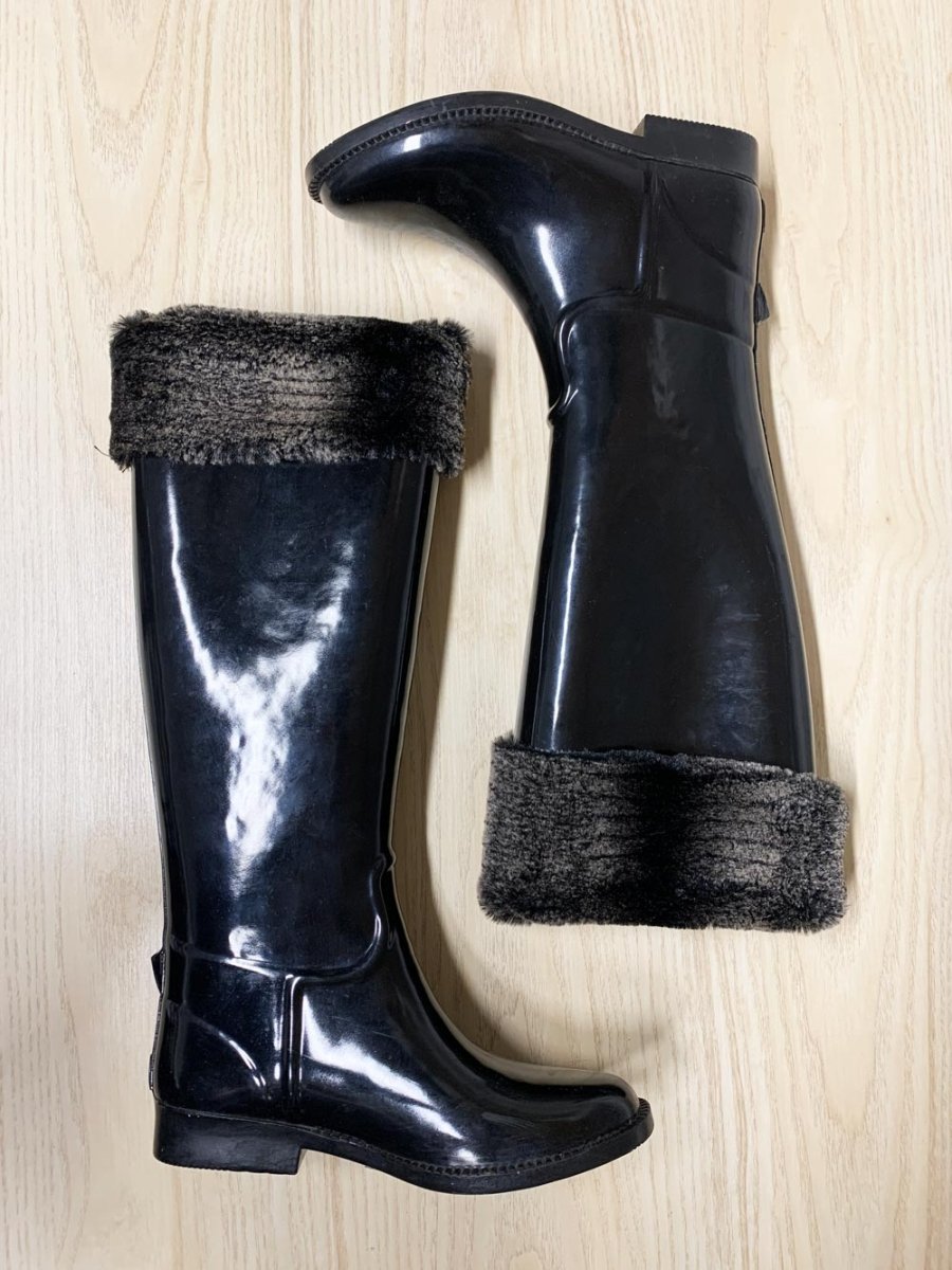 colors of california faux fur trim rubber rain boots - good market thrift store
