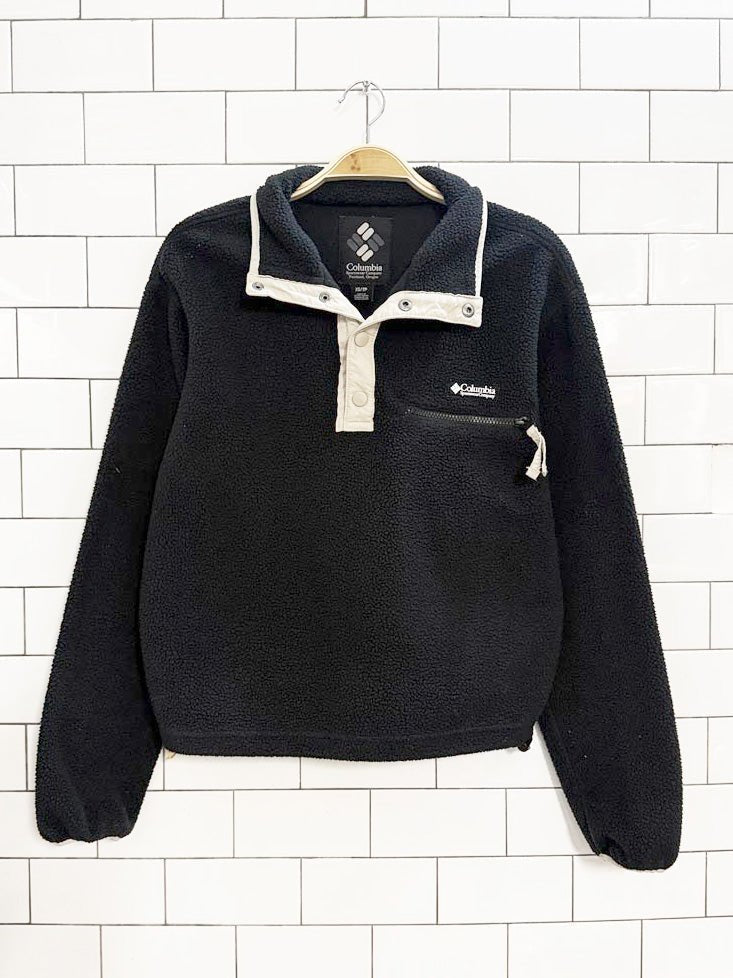 columbia helvetia half snap button cropped fleece sweatshirt - good market thrift store