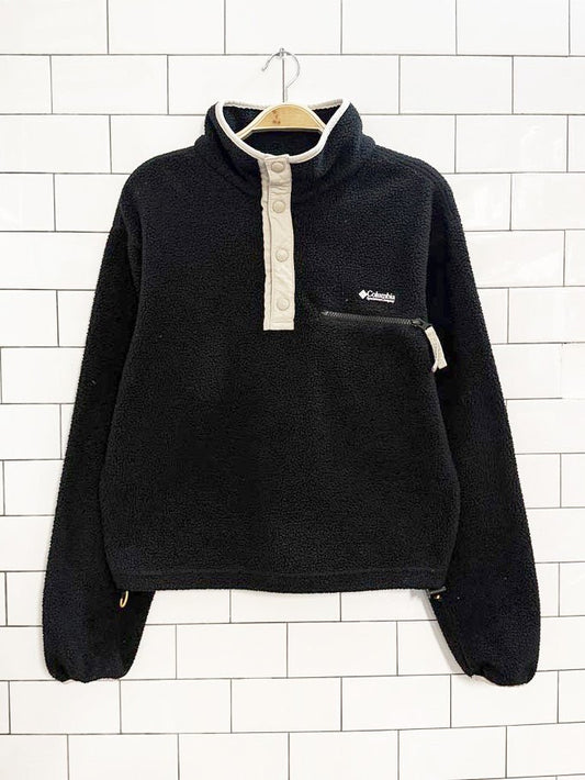 columbia helvetia half snap button cropped fleece sweatshirt - good market thrift store