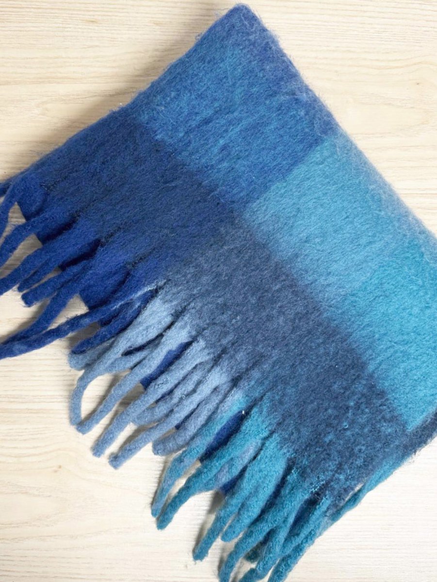 comfy luxe fuzzy check fringe scarf - good market thrift store