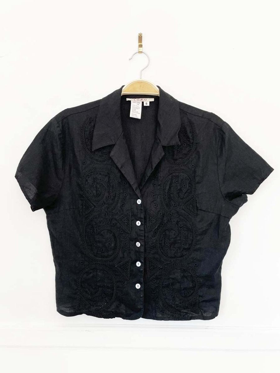como 100% linen boho embroidered full button shirt - good market thrift store