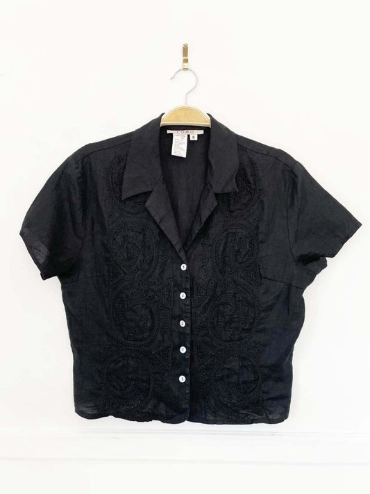 como 100% linen boho embroidered full button shirt - good market thrift store