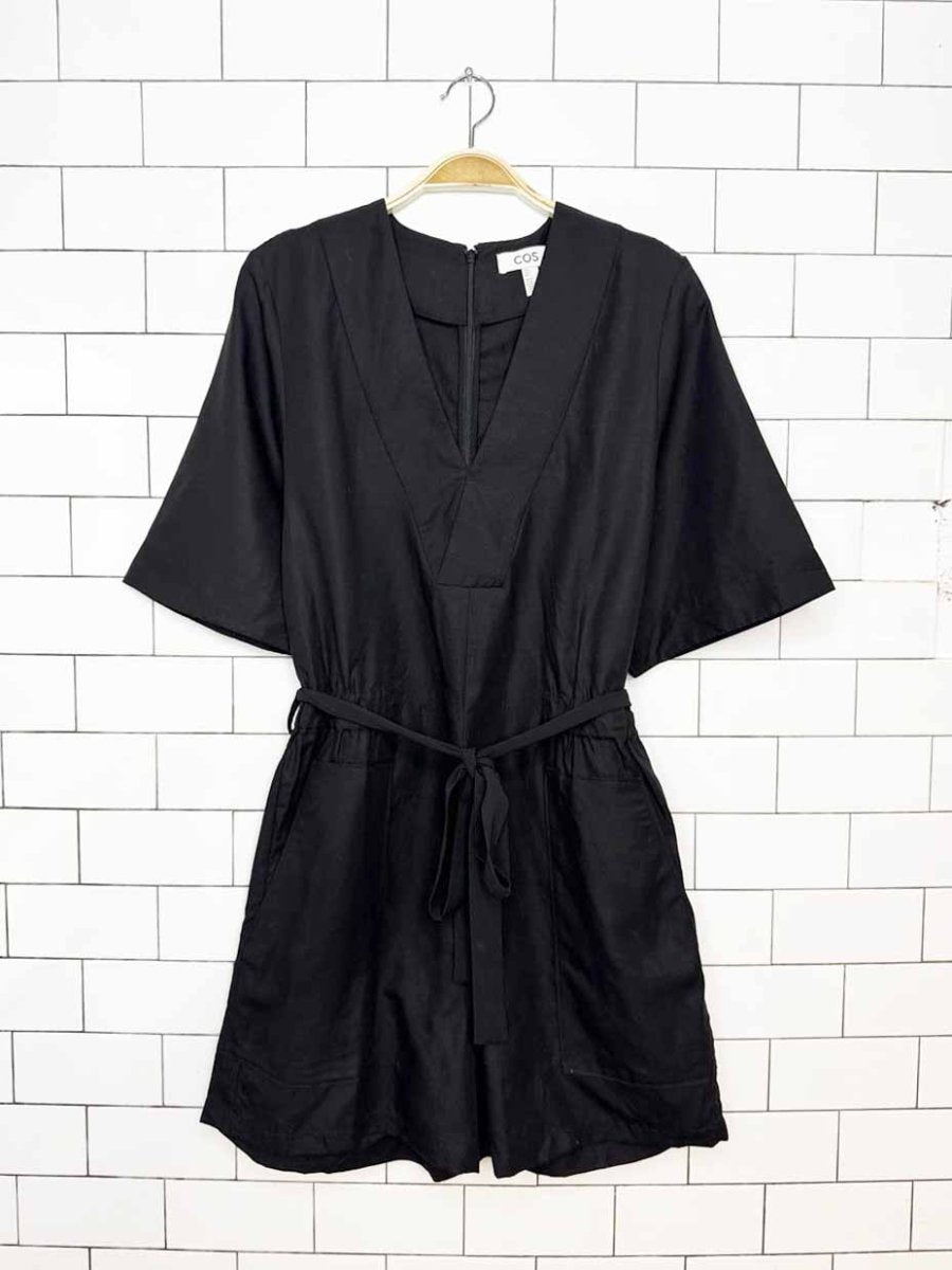 COS florentin linen-blend belted romper - good market thrift store