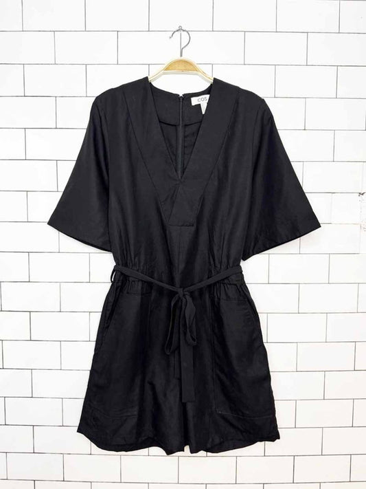 COS florentin linen-blend belted romper - good market thrift store