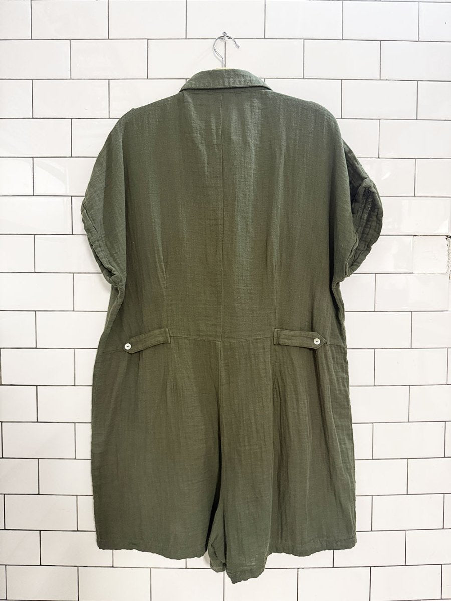 cover me gauze cotton loose fit 1/2 button romper - good market thrift store
