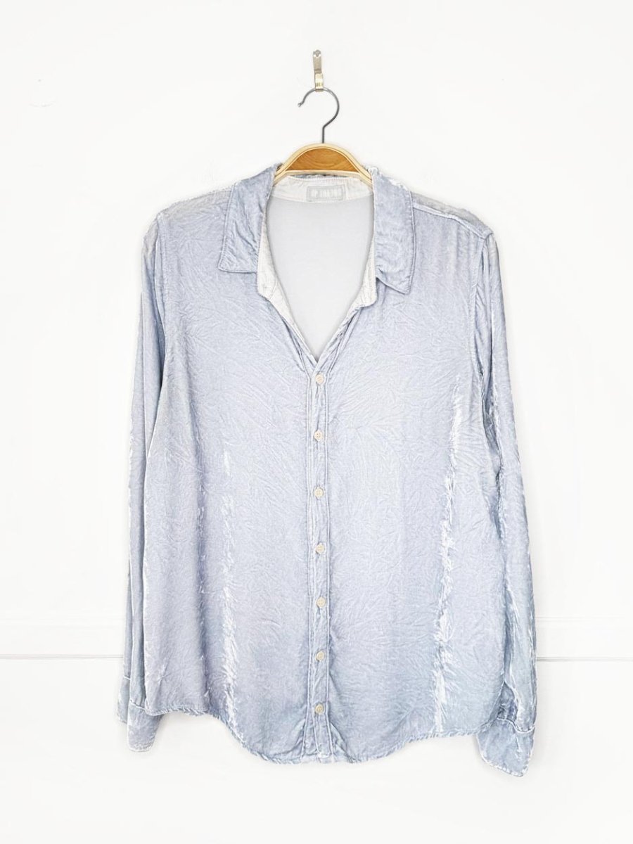 cp shades romy velvet full button shirt | made in USA | anthroplogie - good market thrift store
