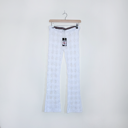 nwt deadstock parasuco white crochet festival flare pants