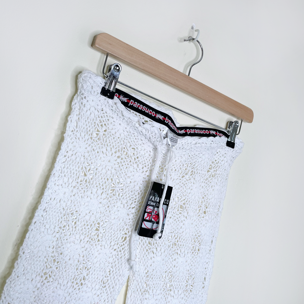 nwt deadstock parasuco white crochet festival flare pants