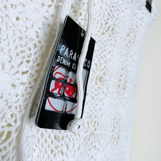 nwt deadstock parasuco white crochet festival flare pants