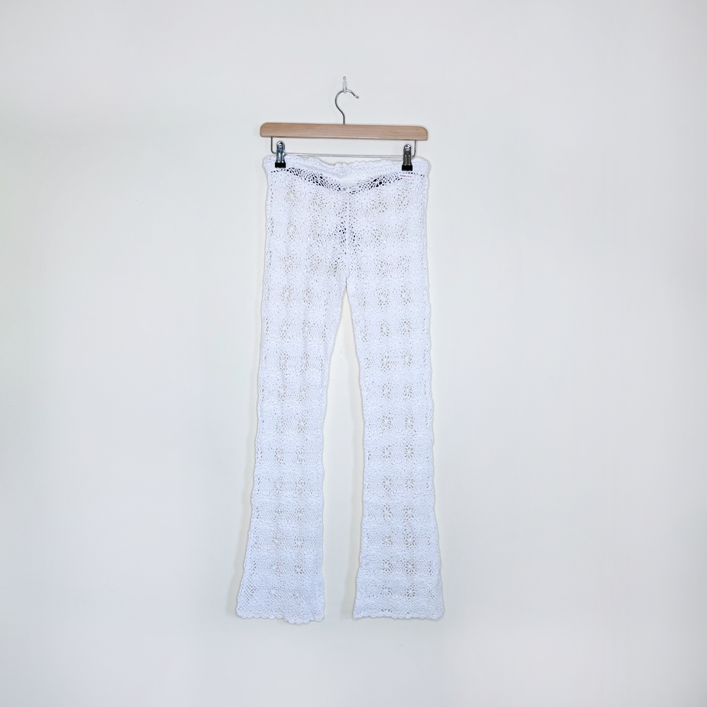 nwt deadstock parasuco white crochet festival flare pants