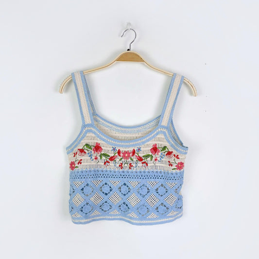 cider boho embroidered crochet cami