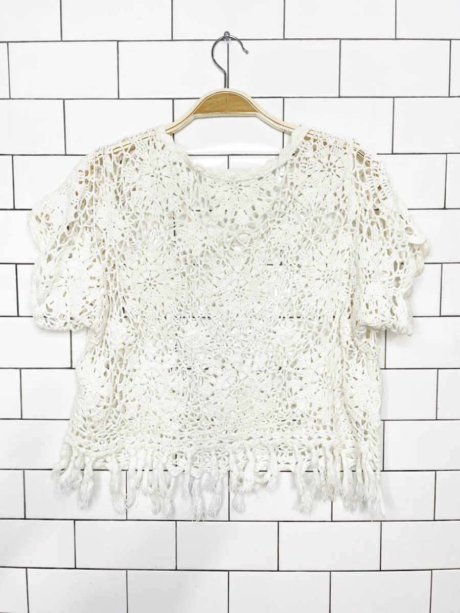 crochet fringe hem boxy tee | made in India - good market thrift store