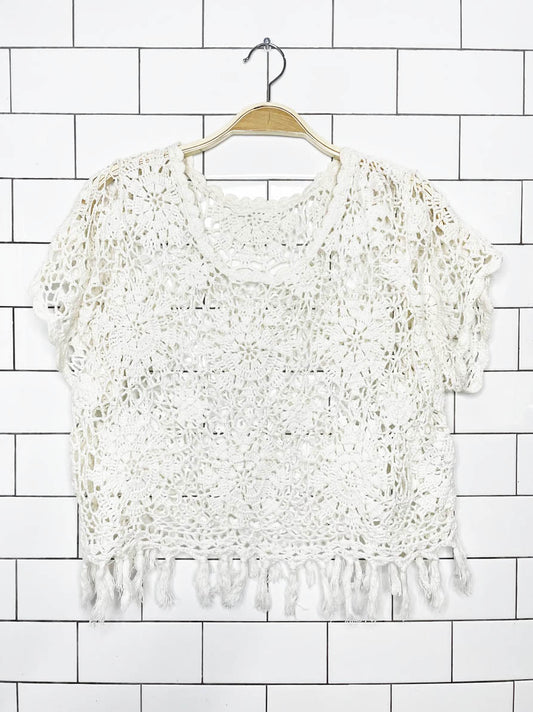 crochet fringe hem boxy tee | made in India - good market thrift store