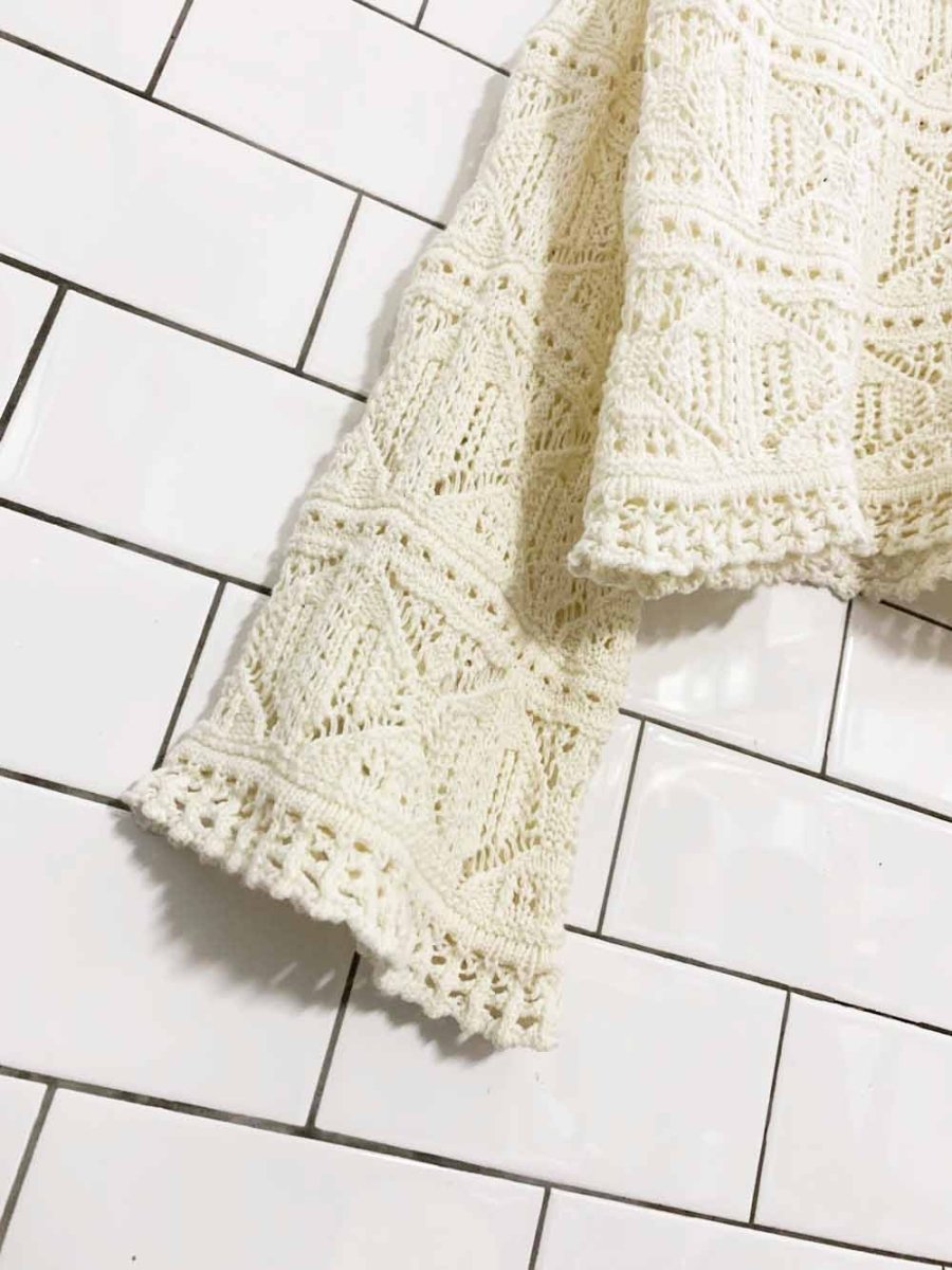 crochet knit boho flare sleeve v - neck hoodie - good market thrift store