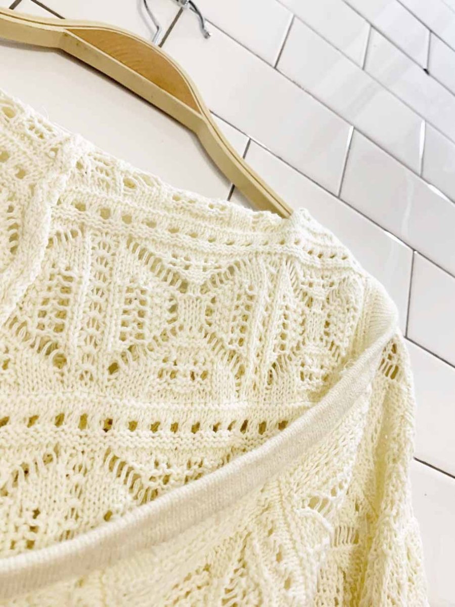 crochet knit boho flare sleeve v - neck hoodie - good market thrift store