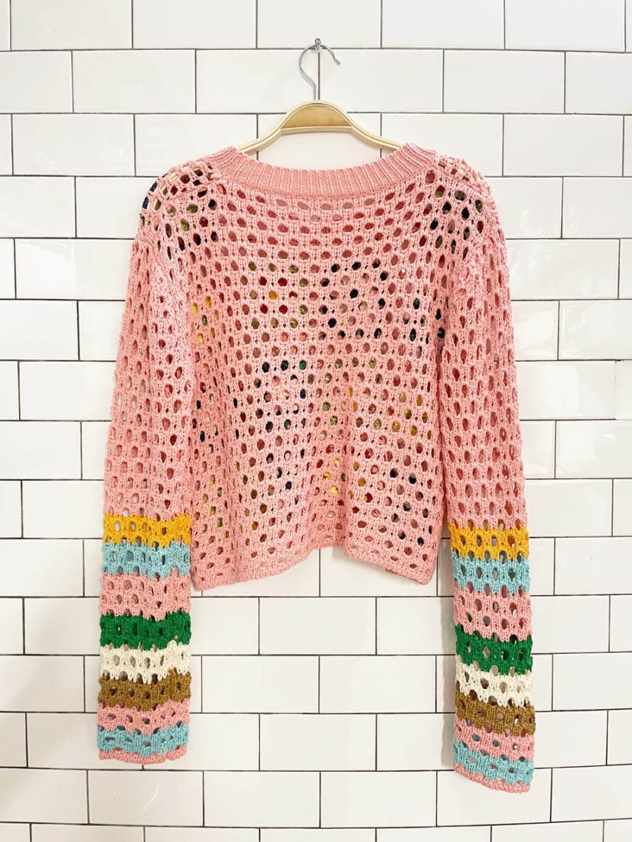 crochet knit granny square cropped summer sweater - good market thrift store