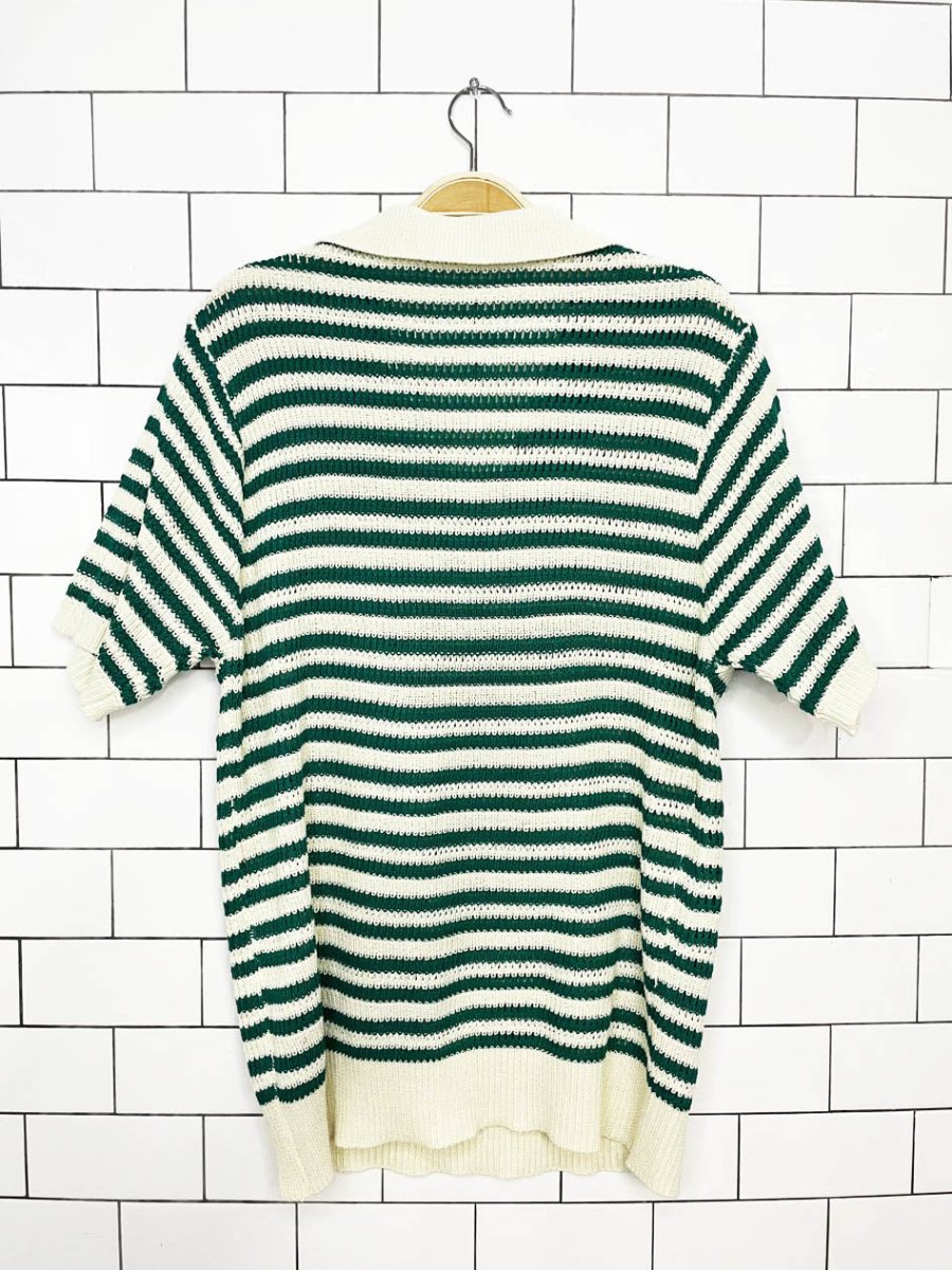 crochet knit green stripe resort polo - good market thrift store