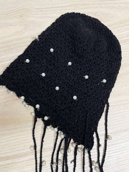 crochet pearl tassel knit headpiece - good market thrift store