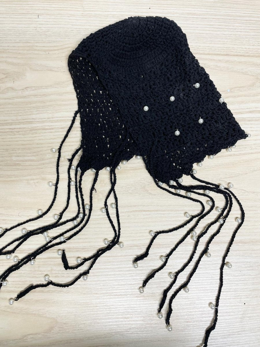 crochet pearl tassel knit headpiece - good market thrift store