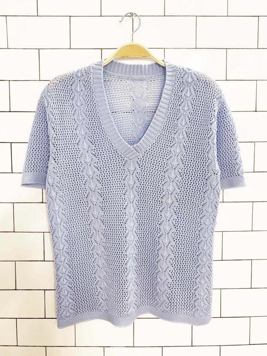 crochet pointelle knit v - neck tee - good market thrift store